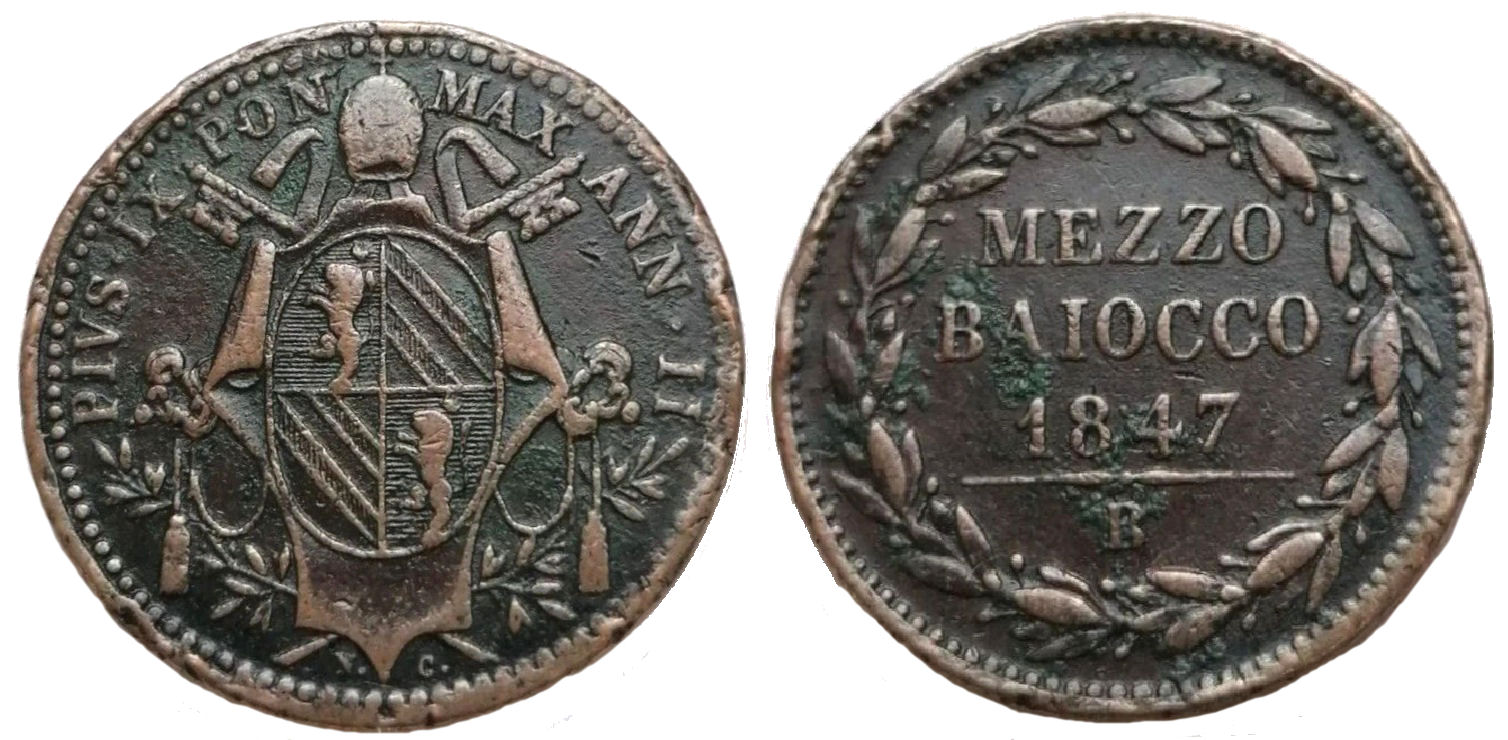 Pius IX 1847 Half Baiocco